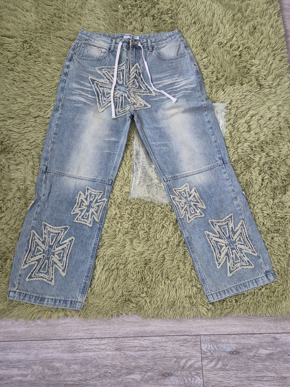 🚨Vale Forever Embroidered Cross Denim Jeans Men’s Size 34 Baggy  Streetwear
